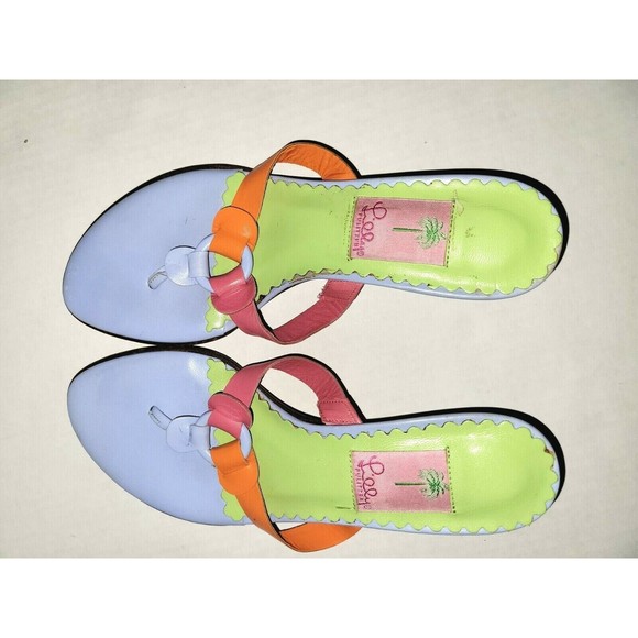 Lilly Pulitzer Shoes - Lilly Pulitzer Leather Flower Sandals Slip On Italy Heel Thong Mule Size 8